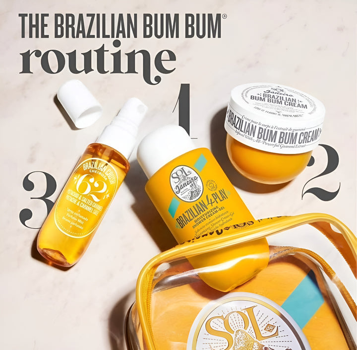 مجموعة Sol de Janeiro Brazilian 62 Bum Bum Jet Set - كريم بام بام وبخاخ الجسم وجل الاستحمام برائحة الكراميل - منتج برازيلي أصلي
