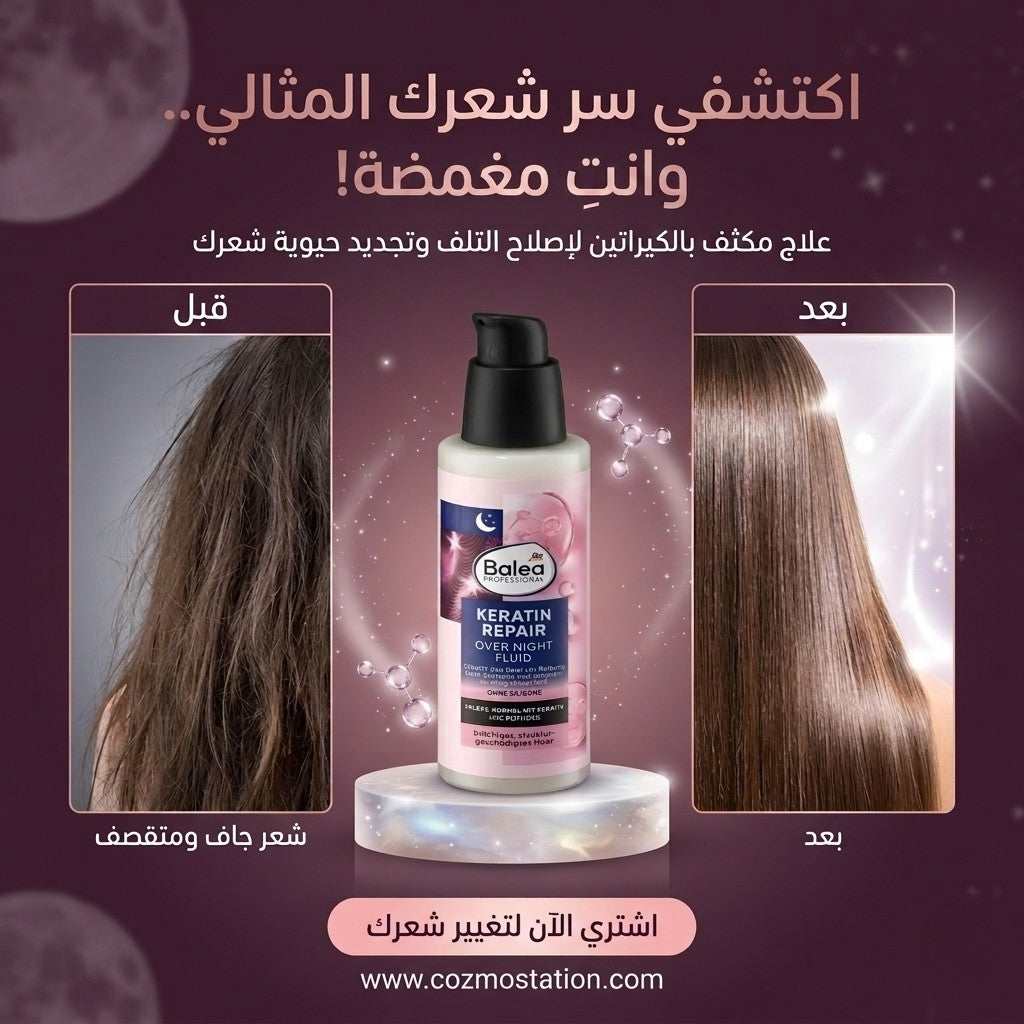 Balea Professional Keratin Repair Over Night Fluid 100ml-سيروم الكيراتين الليلي لترميم الشعر التالف
